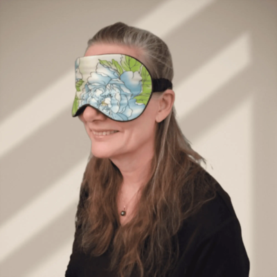 Silke SoveMaske -100% SilkeStof -100% SilkeFyld. Friske blå grønne farver - Blomstret-5