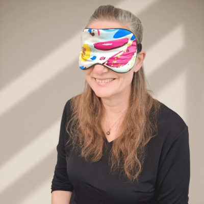 Silke SoveMaske -100% SilkeStof -100% SilkeFyld. Friske pink, røde og blå farver - Kunst