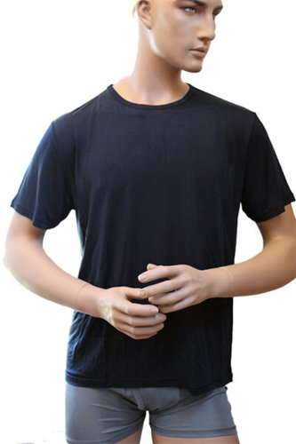 Silke tshirt mørkeblå, 100% silke, Unisex