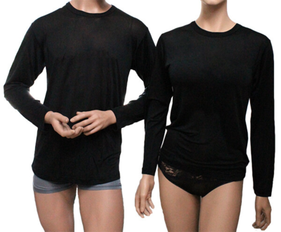 Silke tshirt lange ærmer og rund hals 100% silke - sort