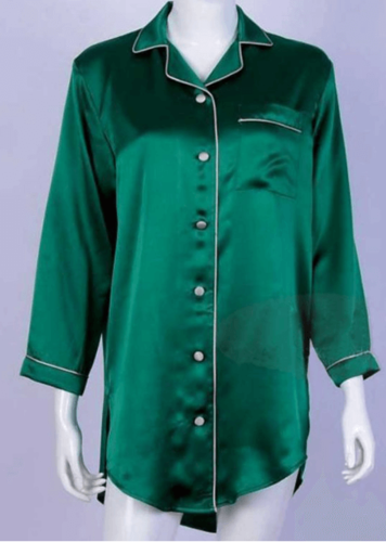 Silke Natskjorte 19momme, 100% silke - Grøn