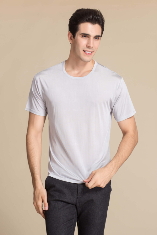 Silke tshirt, unisex 100% silk lysgrå