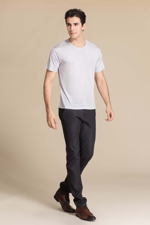 Silke tshirt, unisex 100% silk lysgrå