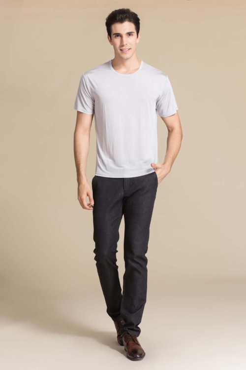 Silke tshirt, unisex 100% silk lysgrå