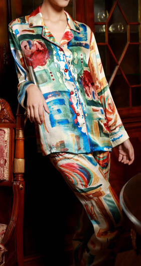 Silke pyjamas printed 100% silke 19momme