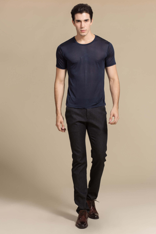 Silke tshirt mørkeblå, 100% silke, Unisex