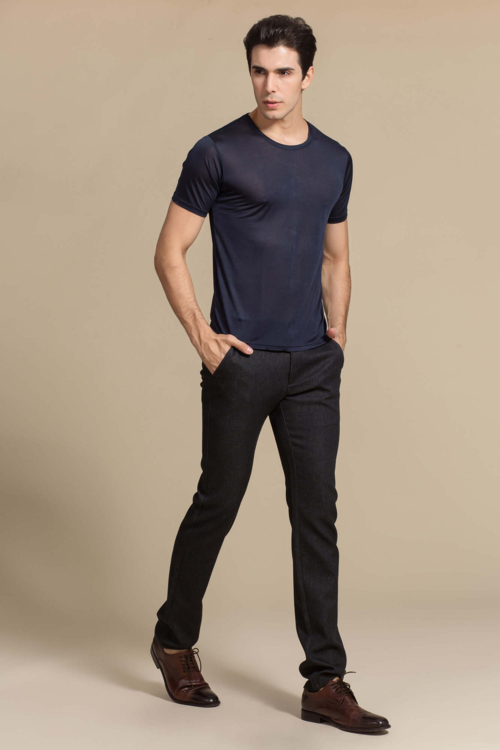 Silke tshirt mørkeblå, 100% silke, Unisex