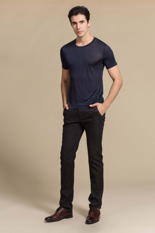 Silke tshirt mørkeblå, 100% silke, Unisex