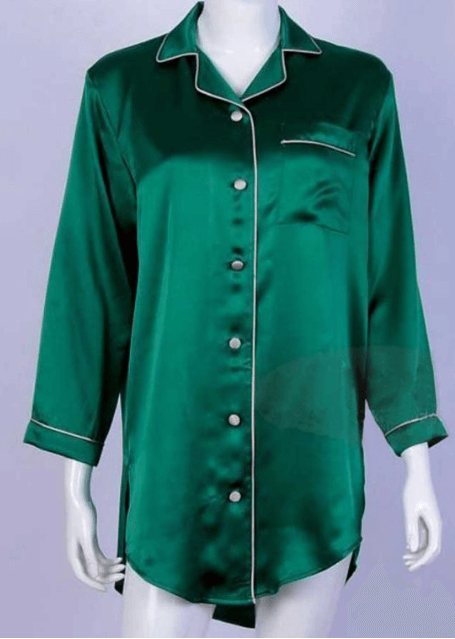 Silke Natskjorte 19momme, 100% silke - Grøn