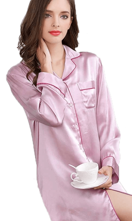 Silke Natskjorte 19momme, 100% silke - Pink
