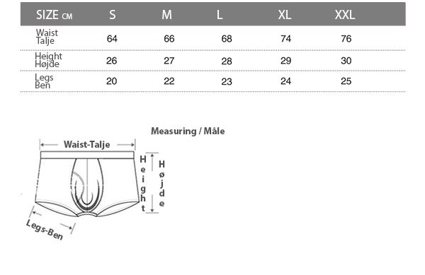 Size guide silke boxershorts