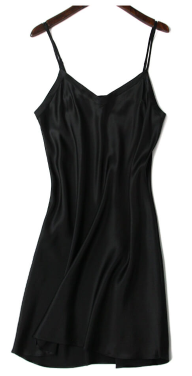 Silke Satin Underkjole, sort, 100% silke - Sort