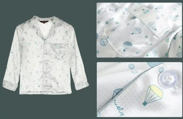 Silkepyjamas azureblå luftballon print til børn 100% silke