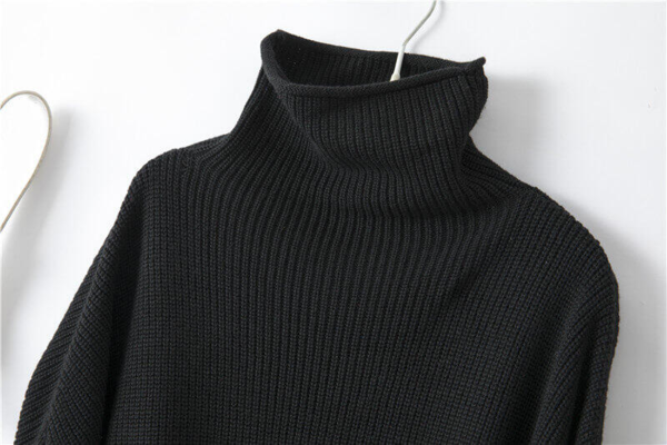 Silke Cashmere Strikkjole med rullekrave onesize sort