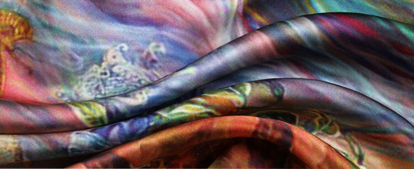 Silke Batwing Natkjole 100% silke 19momme - print i fantastiske farveflor (orange-rød-grøn-blå-og mange flere)