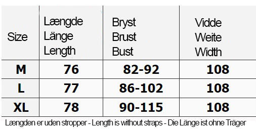 Silke jersey chemise 100% silke  size guide