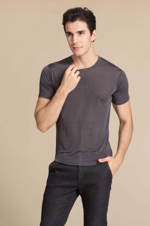 Silke t-shirt, 100% mulberry silke, unisex, Graa