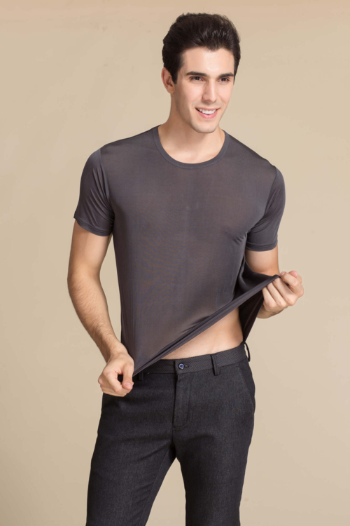 Silke t-shirt, 100% mulberry silke, unisex, Graa