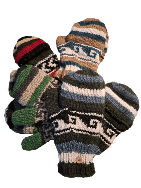 Håndstrikkede uldluffer 100% uld og meget varme.
