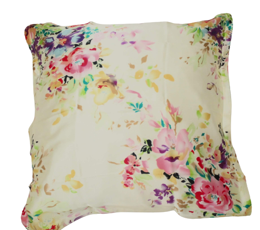Silkepudebetræk med Sommerblomster i skønne farver, 19momme 100% mulberry silke