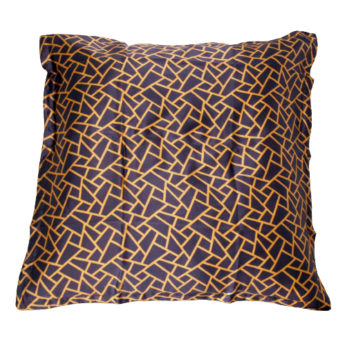 Silkepudebetræk kvadrat grafik i faven lilla og guld, 19momme 100% mulberry silke