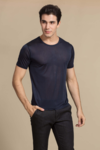 Silke tshirt mørkeblå, 100% silke, Unisex